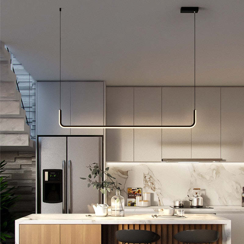 Arisha Modern Linear Pendant Light Double Frame, Black/Gold
