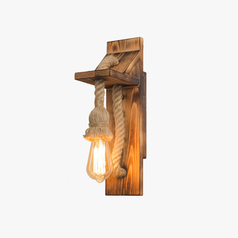 Epoch Vintage Rectangular LED Wall Light, Wood/Hemp Rope, Dining Room