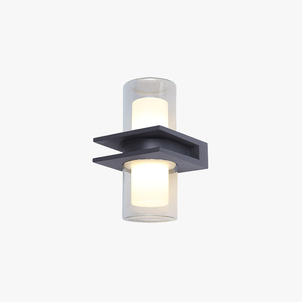 Ray Modern Cylindrical Metal Outdoor Wall Lamp With 2 Heads, Black