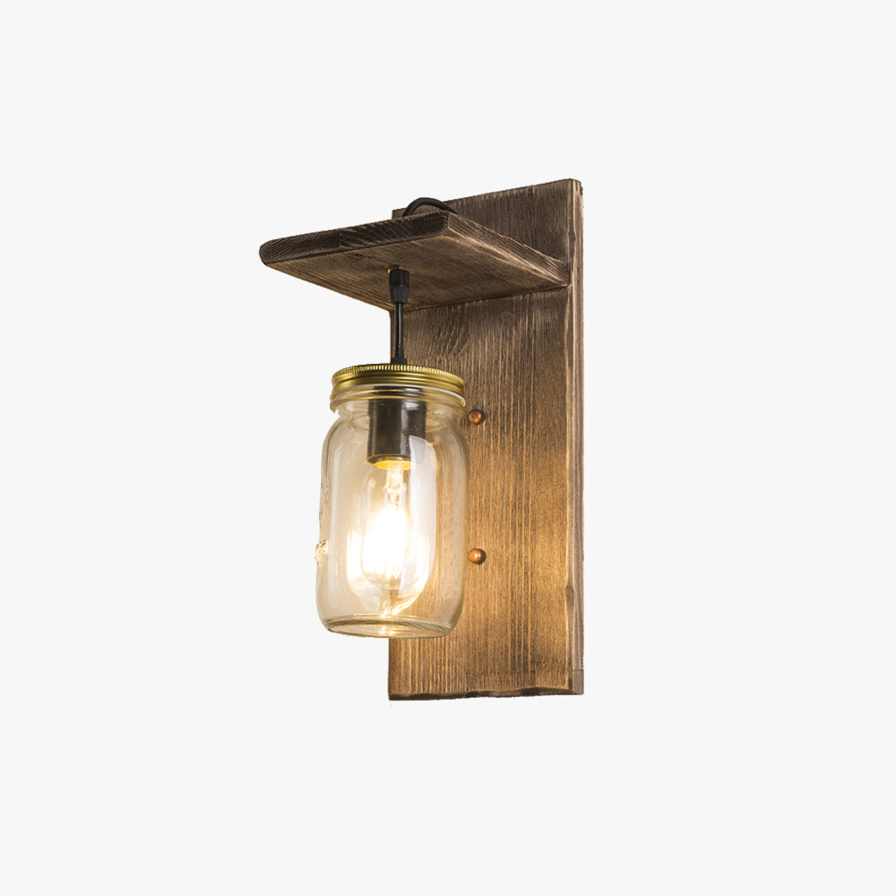 Epoch Vintage Jar Shape Wood Metal Wall Lamp