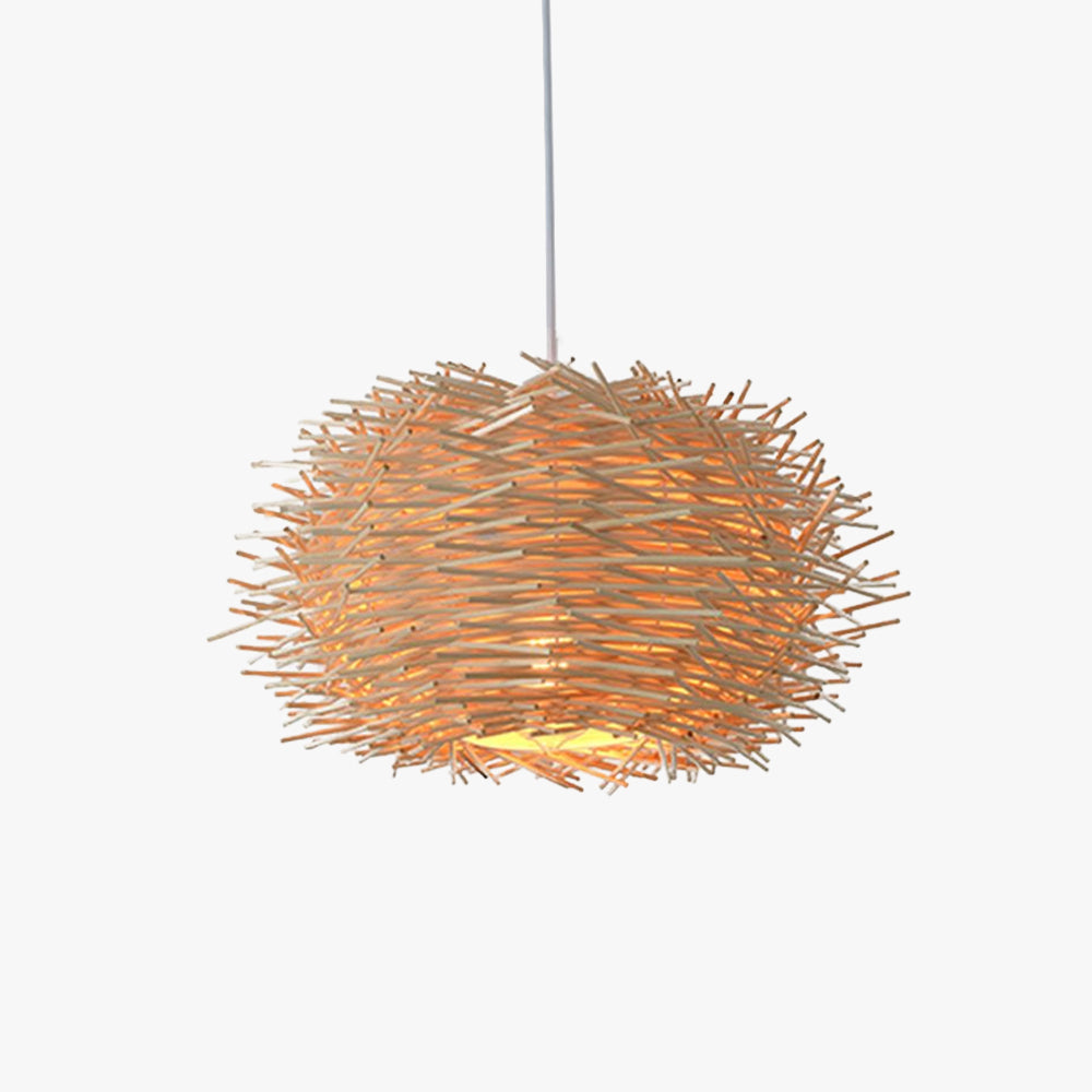 Muto Wooden Bird Nest Rattan Pendant Light, Brown/Wood