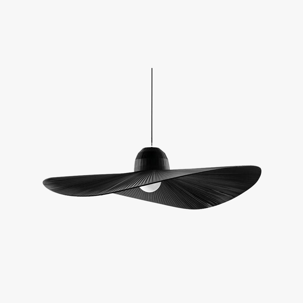 Ritta Modern Woven Wide-Brimmed Hat Shape Metal/Fabric Pendant Light, Black/White