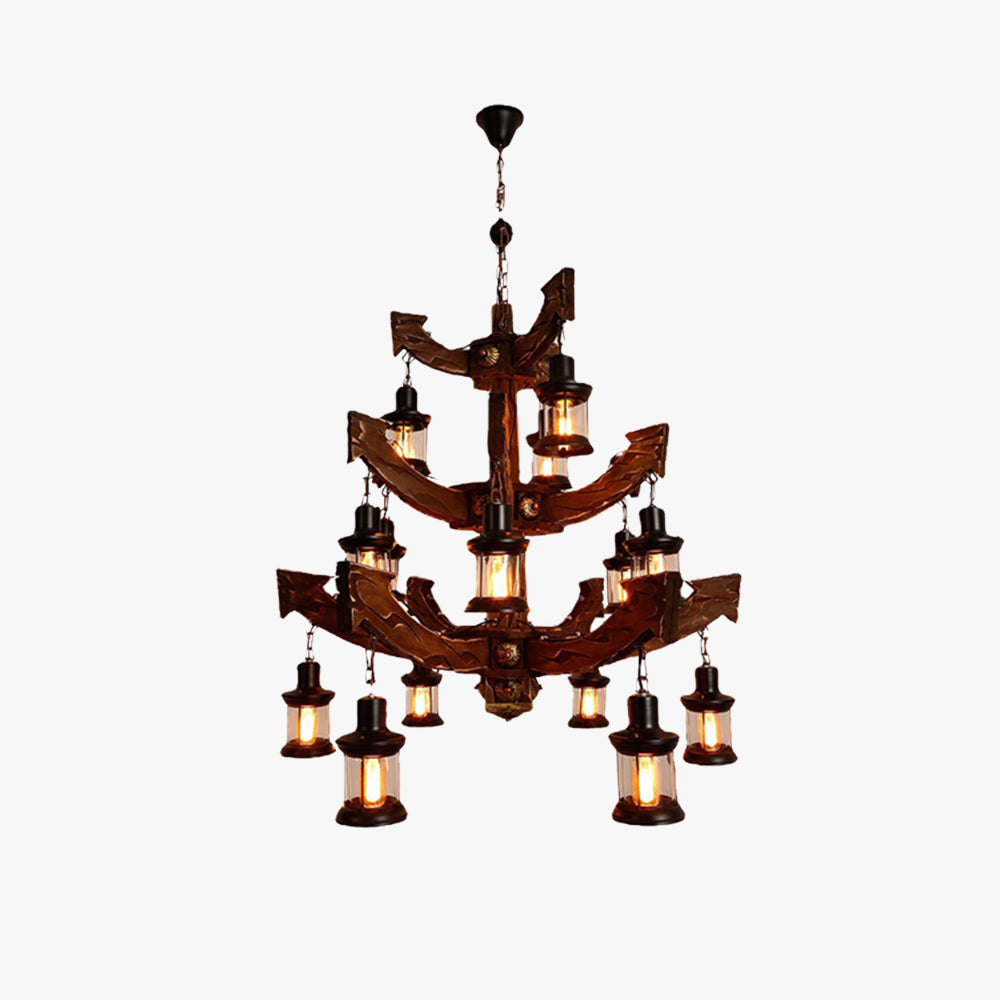 Epoch Retro 14 Lantern Wood/Metal Chandelier