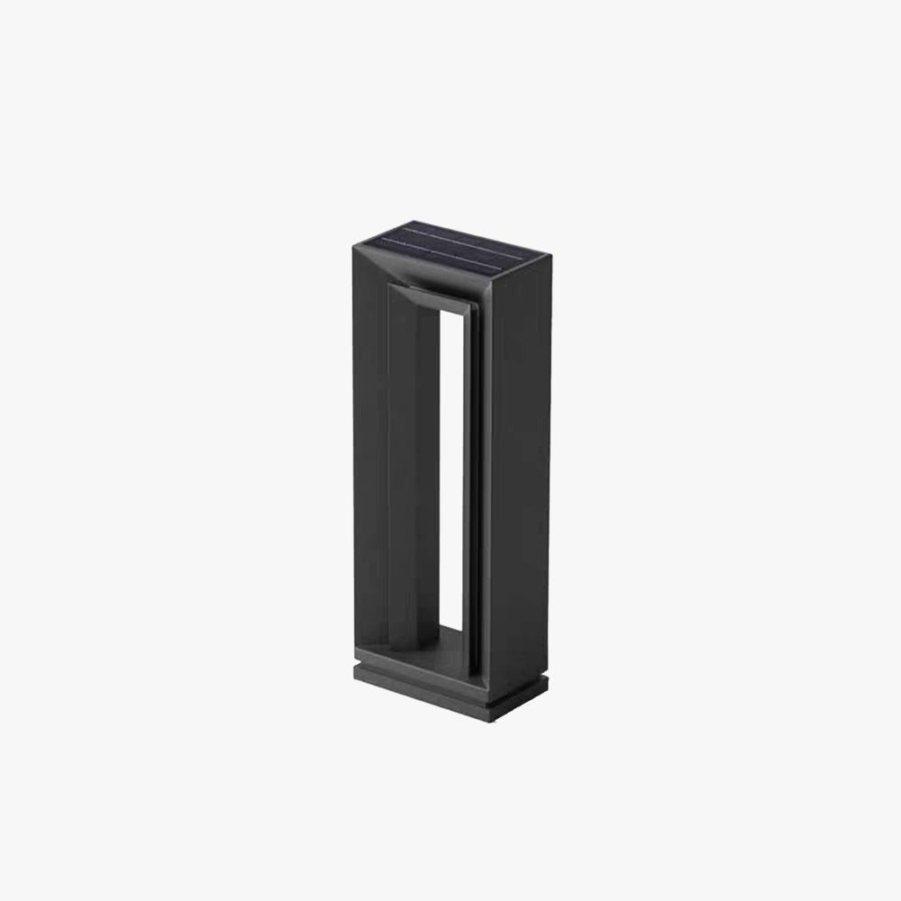 Ray Modern Metal Hollow Rectangular Solar Outdoor Path Light, Black