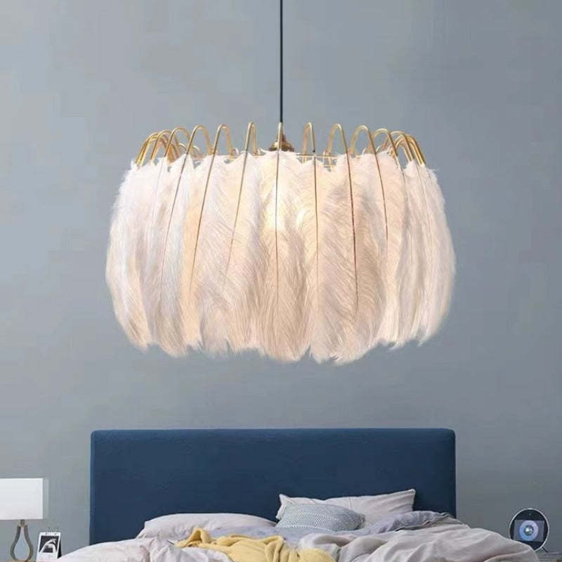 O'Moore Elegant Feather Pendant Light, Black/White, Bedroom/Living Room