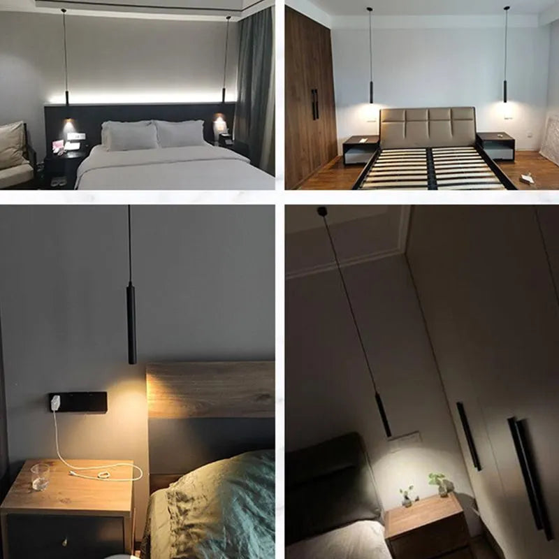 Arisha Minimalist Metal Linear Pendant Light, Black