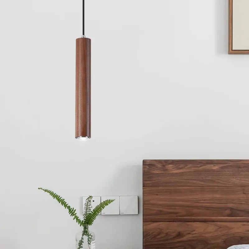 Muto Cylindrical Wood Pendant Light, for Bedroom & Kitchen Island