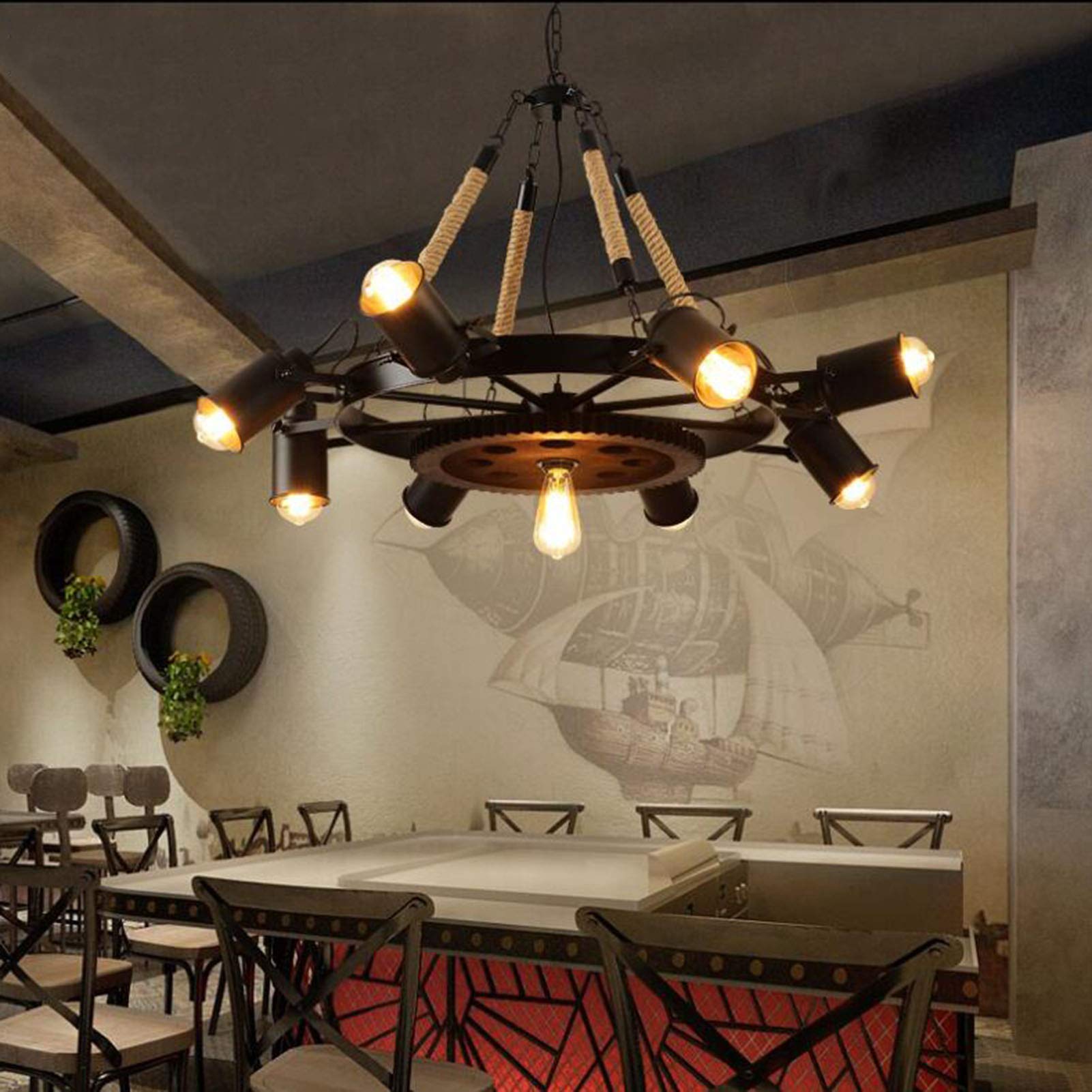 Epoch Industrial LED Pendant Light Black Metal/Rope Cafe/Bar