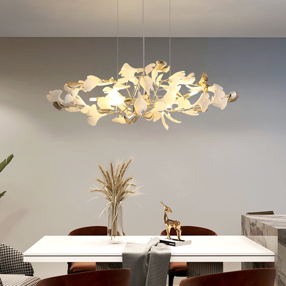 Olivia Ginkgo Leaf Modern Petal Shaped Metal Chandelier, Gold