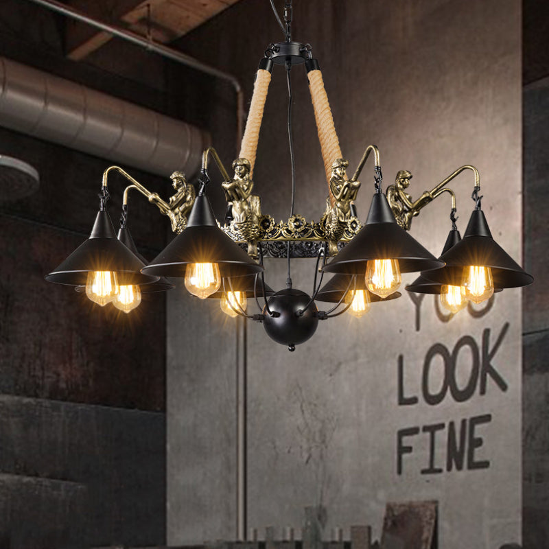 Epoch Vintage Trumpet Chandelier Black Metal Living Room/Restaurant