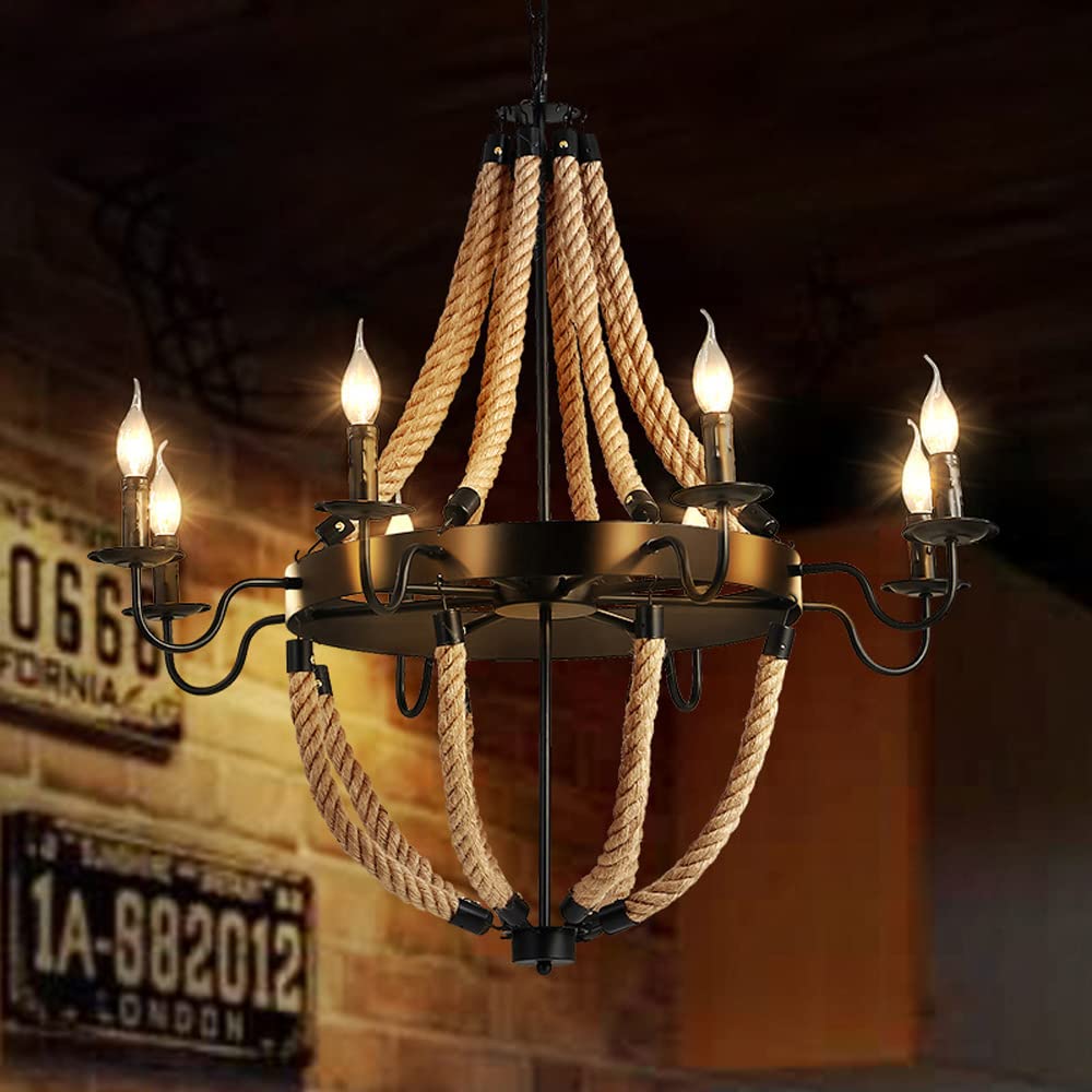 Epoch Industrial LED Pendant Light Metal/Rope Black Living Room/Bar