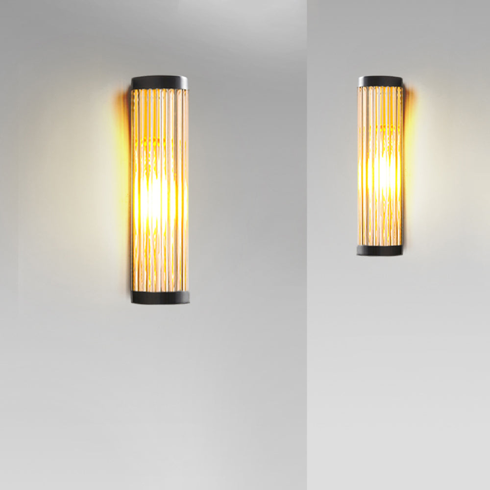 Ray Modern Semi-Cylindrical Metal/Glass Outdoor Wall Lamp, Black