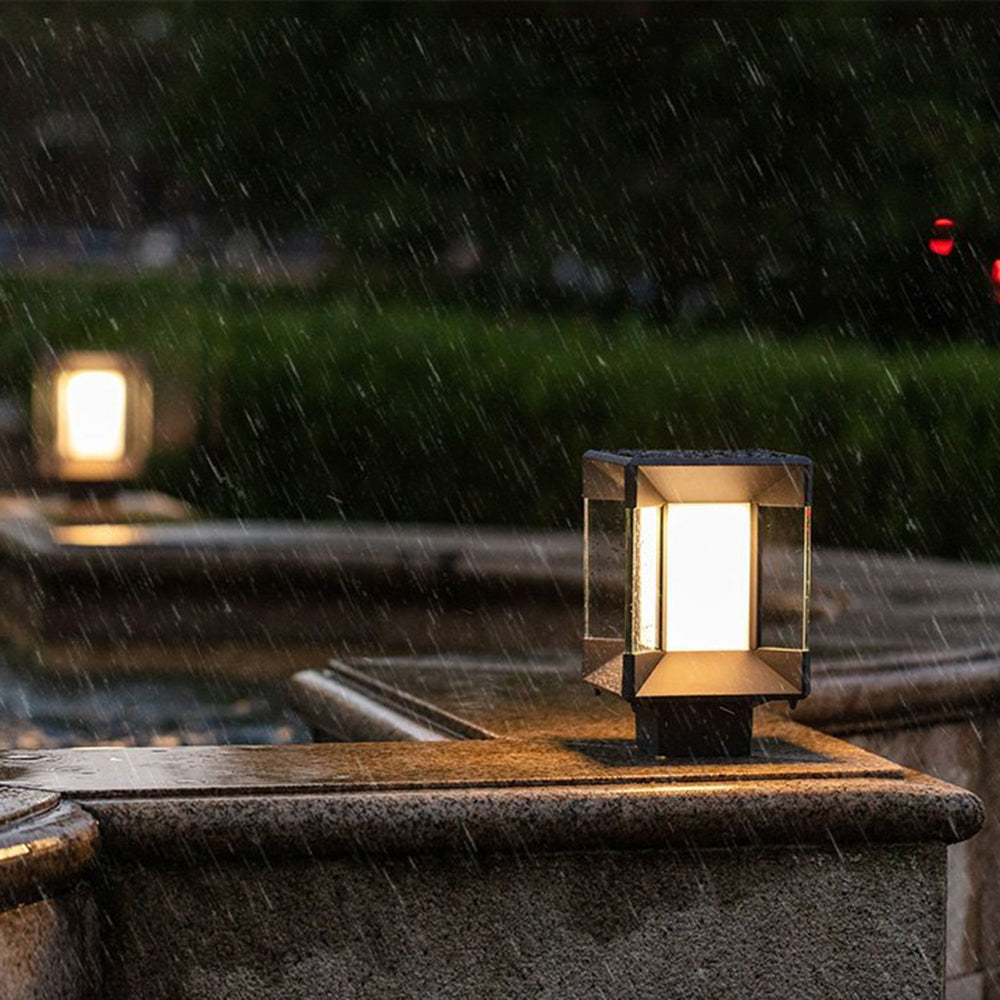 Ray Modern Rectangular Metal Glass Outdoor Lamp, Black/Black-Gold