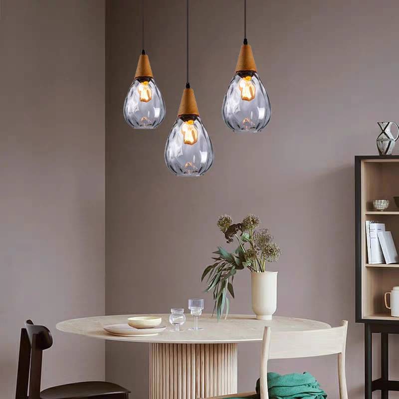 Valentina Vintage Teardrop Pendant Light, Glass/Wood