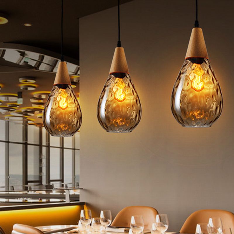 Valentina Vintage Teardrop Pendant Light, Glass/Wood