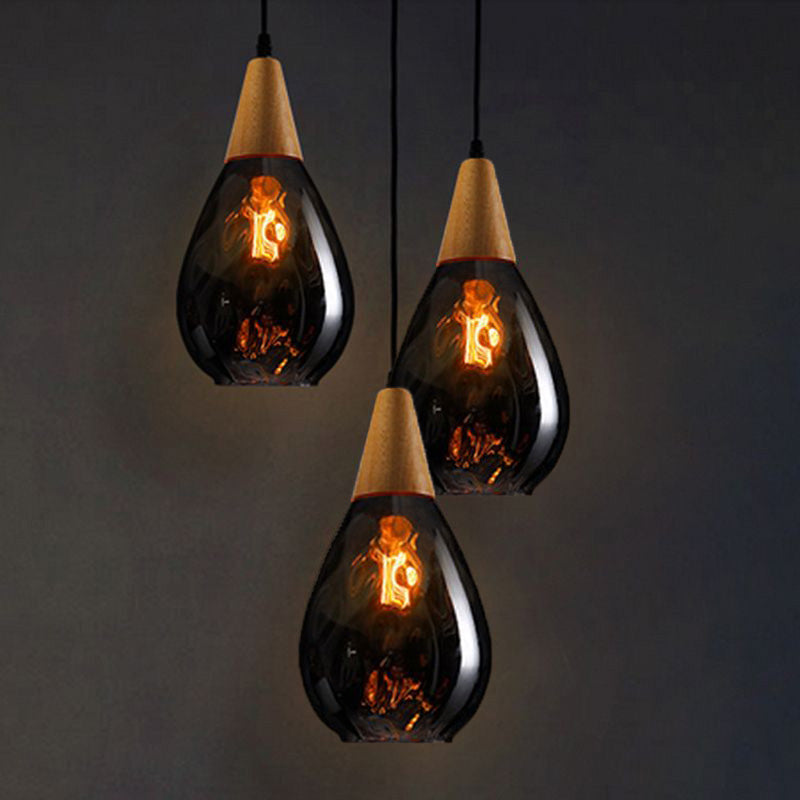 Valentina Vintage Teardrop Pendant Light, Glass/Wood