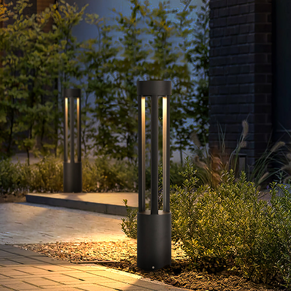 Ray Modern Cylindrical Hollow Outdoor Path Light, Black
