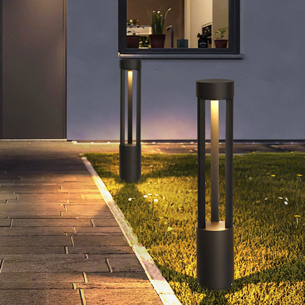 Ray Modern Cylindrical Hollow Outdoor Path Light, Black