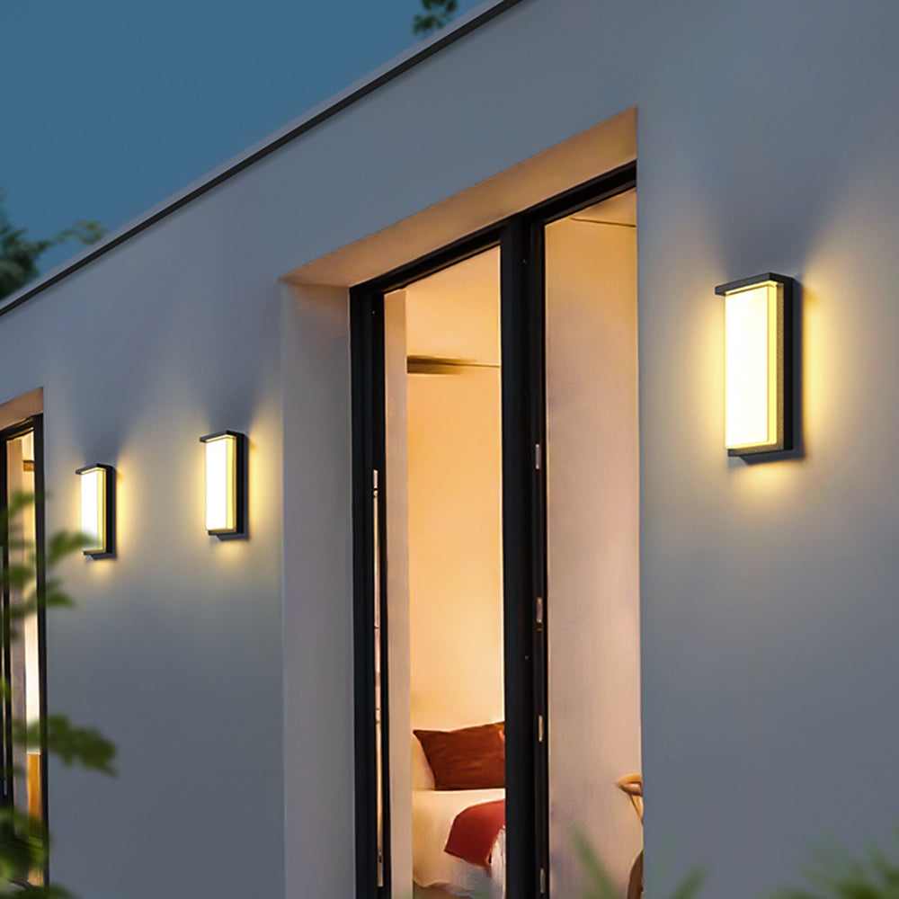 Ray Modern Minimalist Rectangular Metal Outdoor Wall Lamp, Black