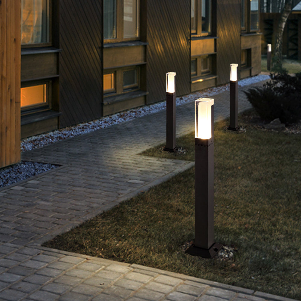Ray Modern Rectangular Column Solar Outdoor Path Light, Black