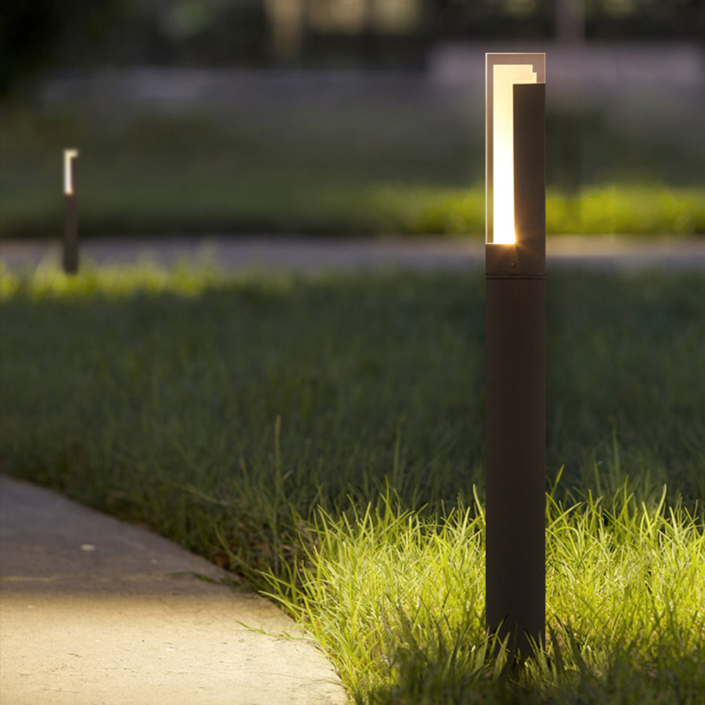 Ray Modern Rectangular Column Solar Outdoor Path Light, Black