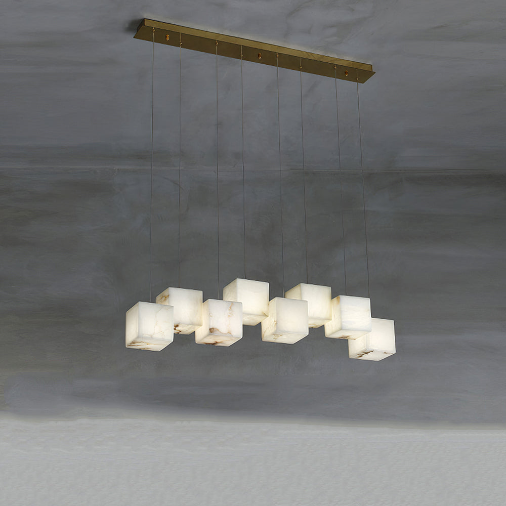 Avi Modern LED Hanging Multi Alabaster Box Adjustable Geometric Kitchen Pendant Lighting, White, 8 Styles