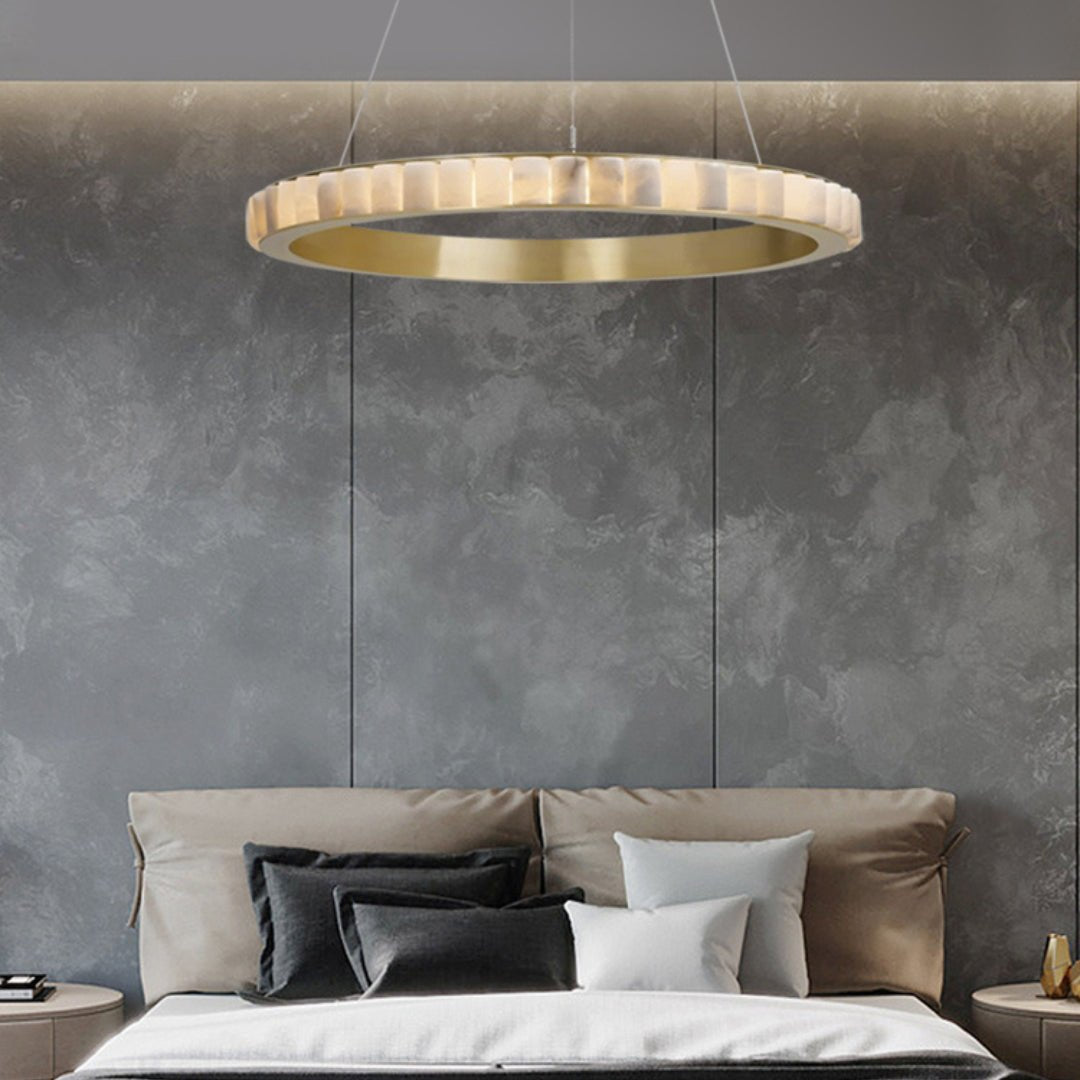 Orion Double Ring Alabaster Chandelier - Neutralighting
