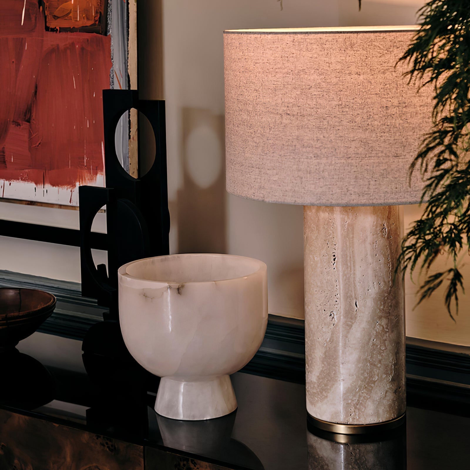 Vonoryra Cylindrical Travertine Table Lamp - Letslighting
