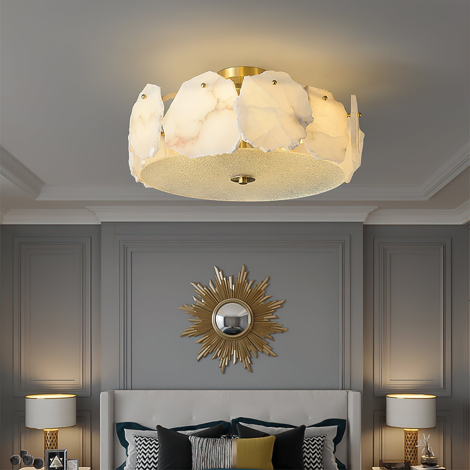 Zoruvys Sophisticated Disc Flat Alabaster Glass Ceiling Light - Neutralighting