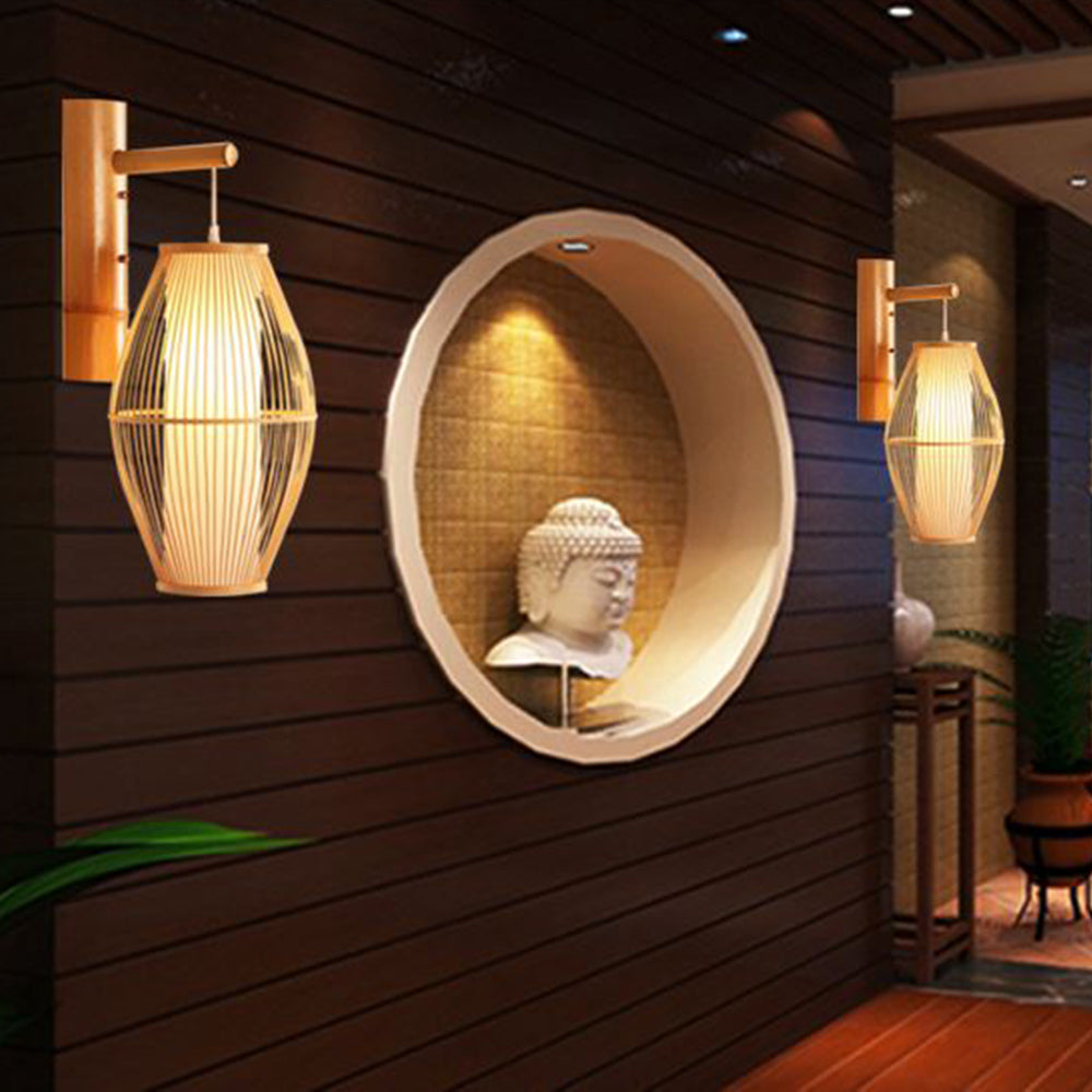 Ritta Wall Lamp Rustic, Muto Rattan Weaving LED, Hallway Wall Sconce
