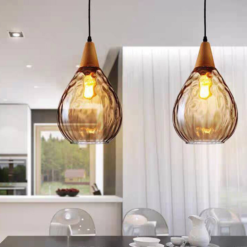 Valentina Vintage Teardrop Pendant Light, Glass/Wood
