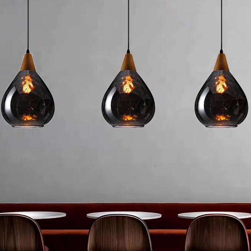 Valentina Vintage Teardrop Pendant Light, Glass/Wood