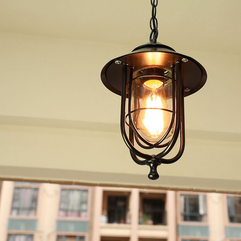 Ray Retro Lantern Metal Pendant Light, Black/Bronze
