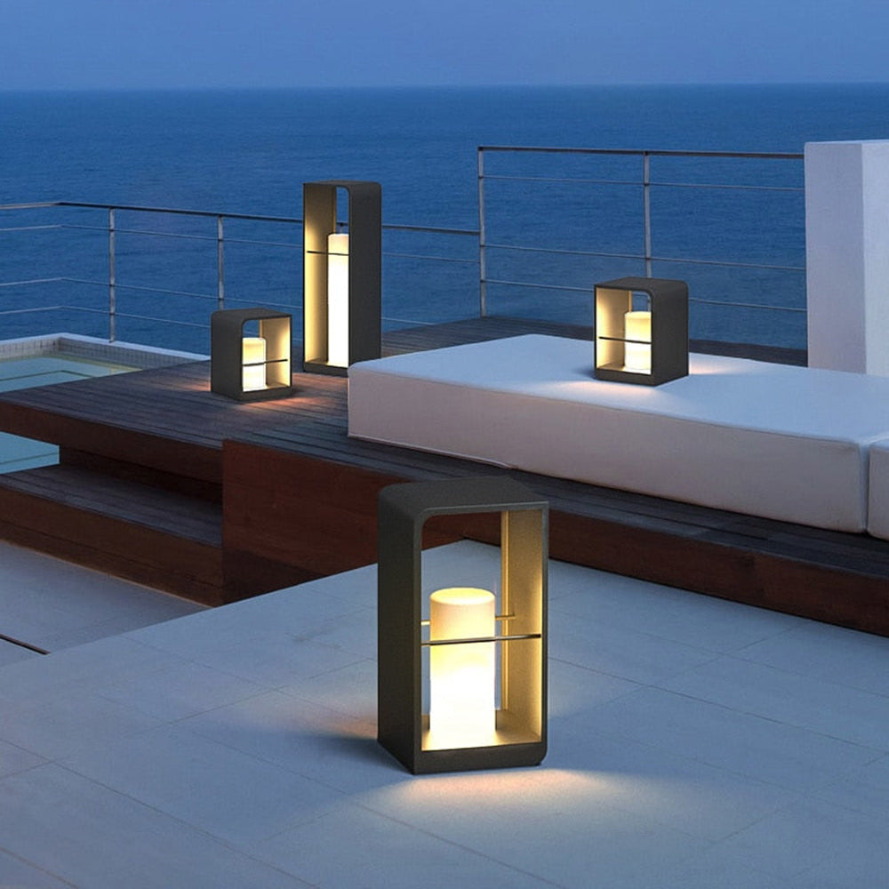 Ray Minimalist Rectangular Solar Power Outdoor Path Lighting, Black