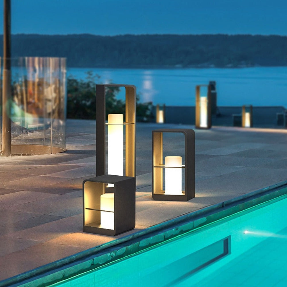 Ray Minimalist Rectangular Solar Power Outdoor Path Lighting, Black