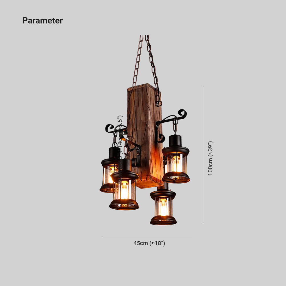 Austin Industrial Lantern Wood Pendant Light