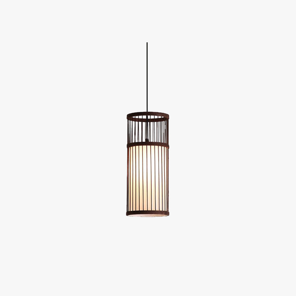 Ritta Weave Cylinder Pendant Light, Coffee/Wood, Metal/Bamboo