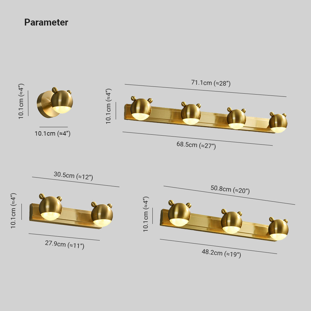 Arisha Modern Animal Globe Metal Vanity Wall Light, Gold, Bedroom