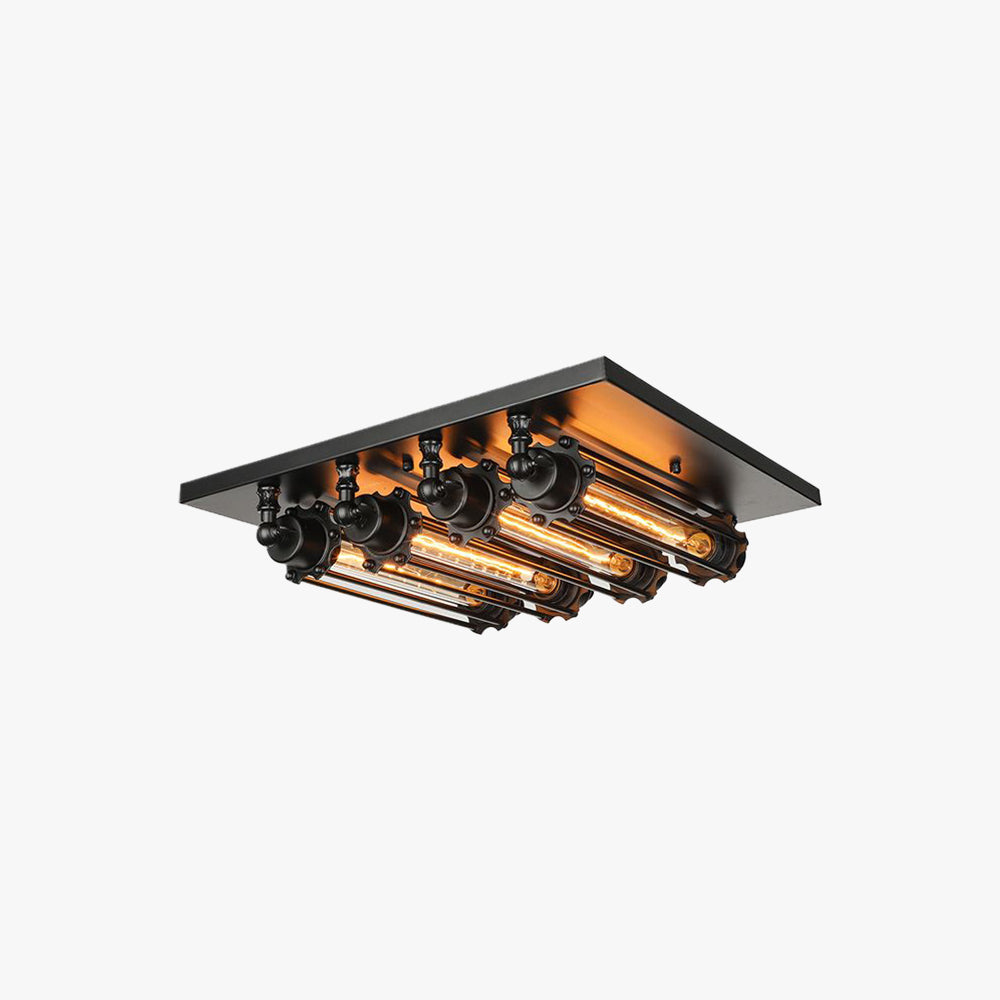Austin Vintage Tubed Metal Flush Mount Ceiling Light, Black, Living Room