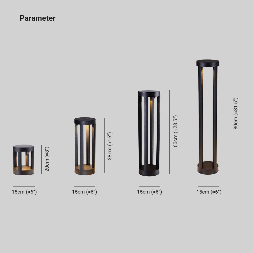 Ray Minimalist Cylindrical Hollow Solar Outdoor Path Light, Black