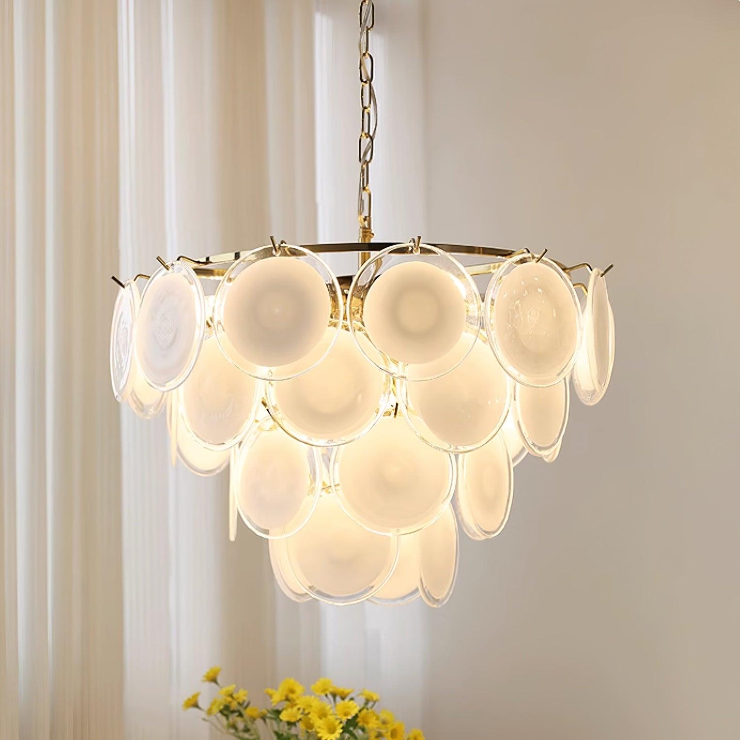 Esona Cascading Frosted Glass Discs Chandelier - Neutralighting