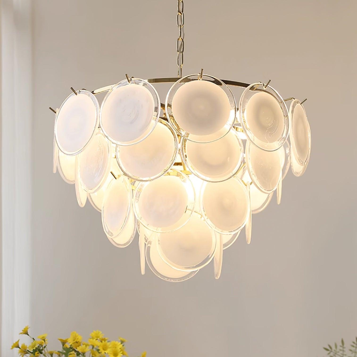 Esona Cascading Frosted Glass Discs Chandelier - Neutralighting