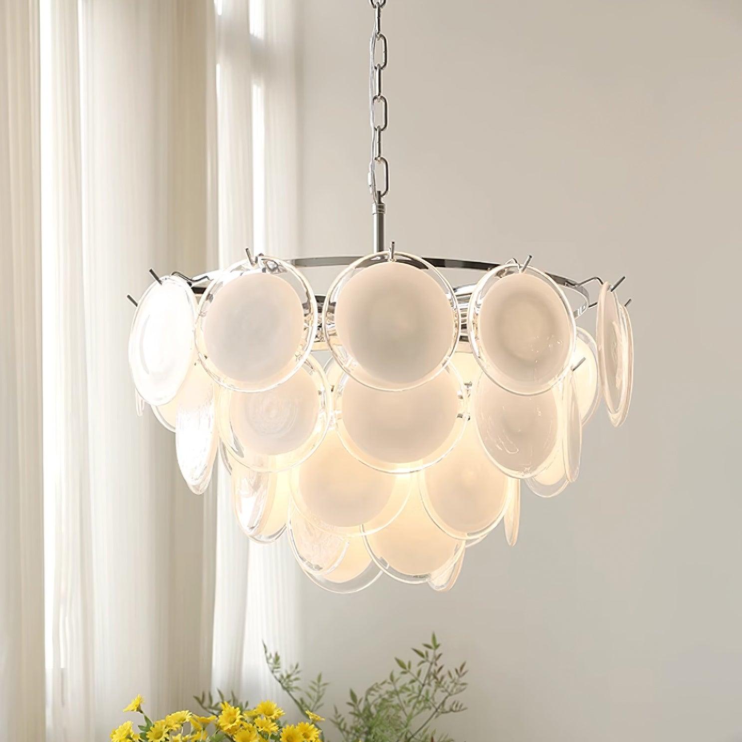 Esona Cascading Frosted Glass Discs Chandelier - Neutralighting