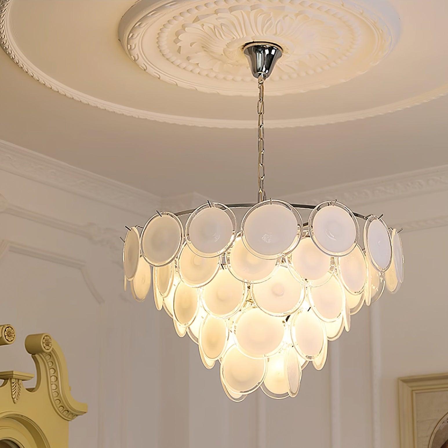 Esona Cascading Frosted Glass Discs Chandelier - Neutralighting