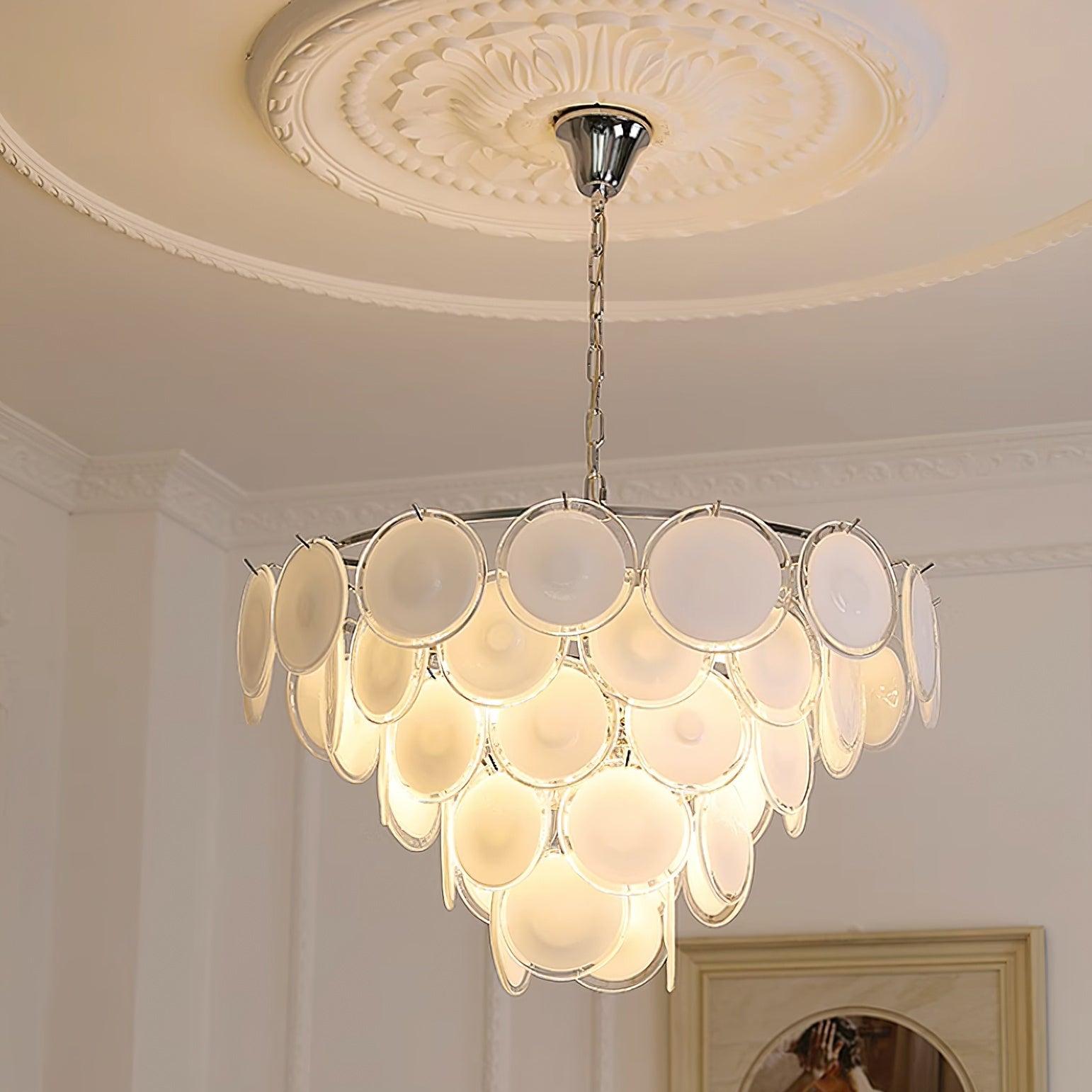 Esona Cascading Frosted Glass Discs Chandelier - Neutralighting