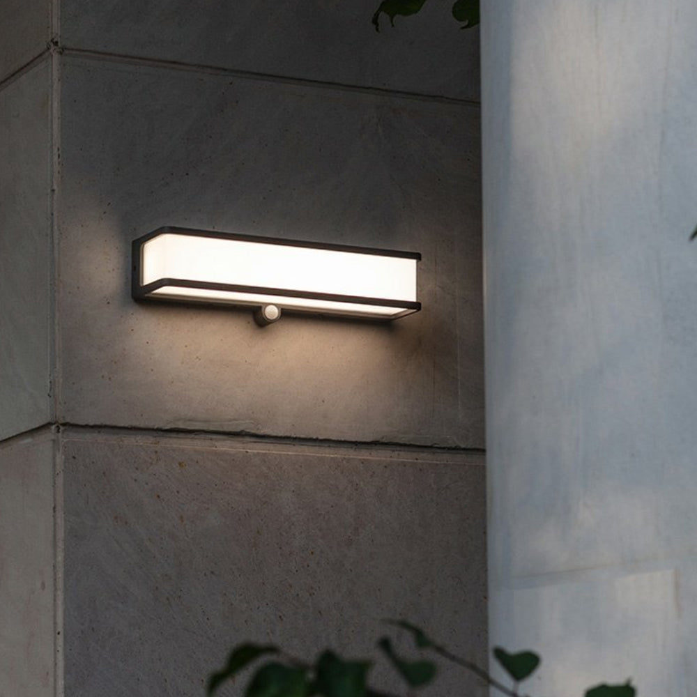 Ray Modern Minimalist Rectangular Acrylic Sensor Solar Outdoor Wall Lamp, Black/White