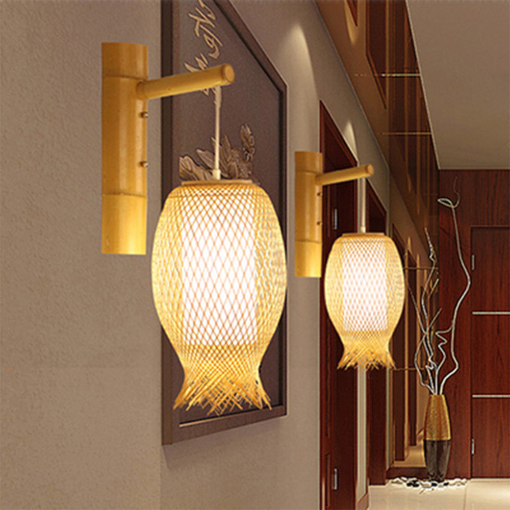 Ritta Wall Lamp Rustic, Muto Rattan Weaving LED, Hallway Wall Sconce