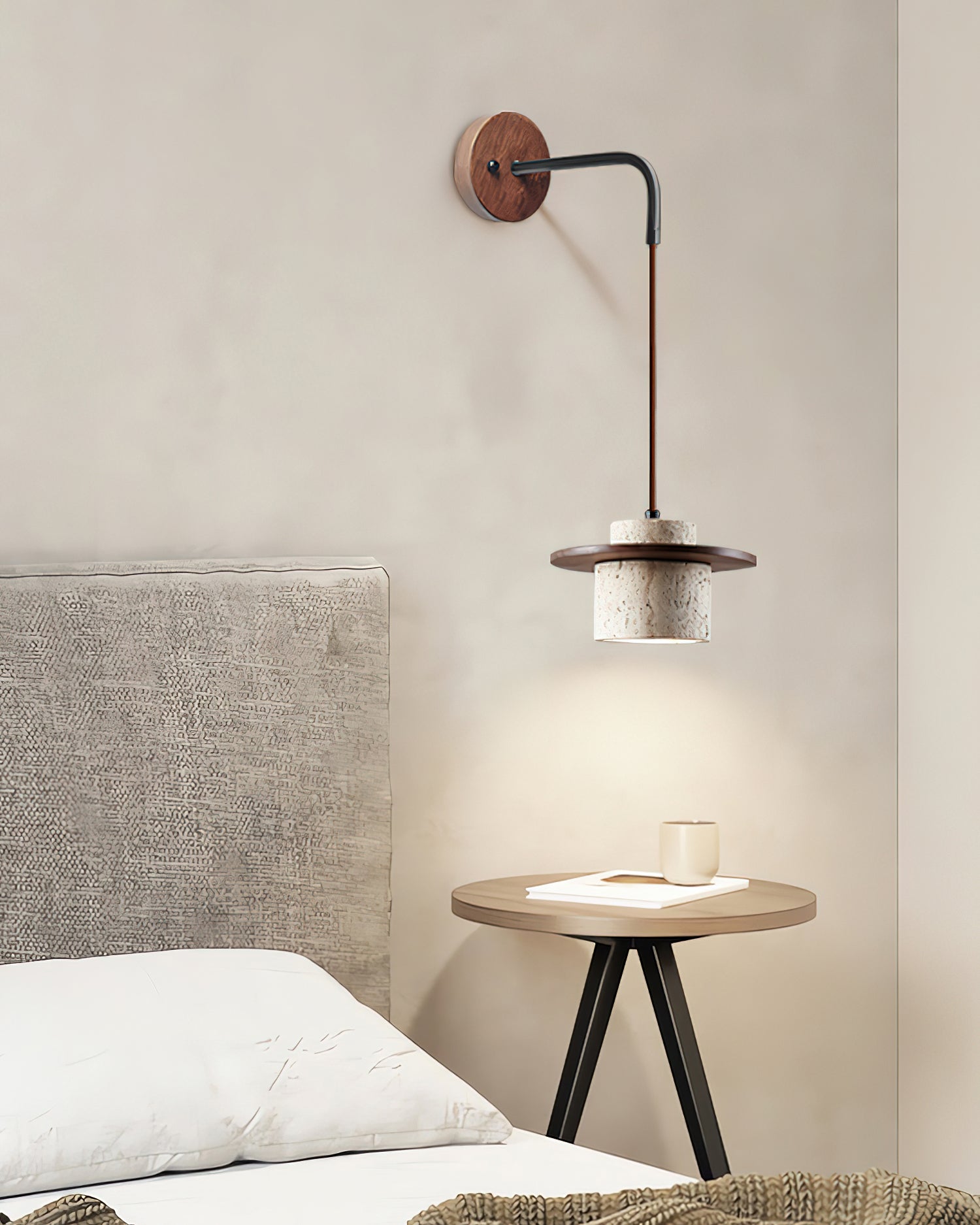 Virelli Applique Murale Cylindre en Travertin Bois de Noyer Scandinave - Neutralighting