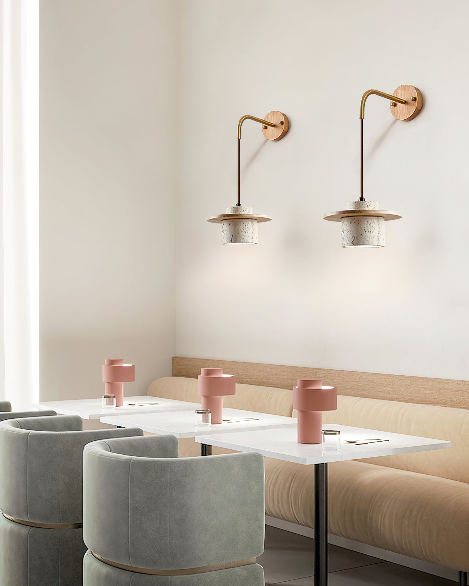 Virelli Applique Murale Cylindre en Travertin Bois de Noyer Scandinave - Neutralighting