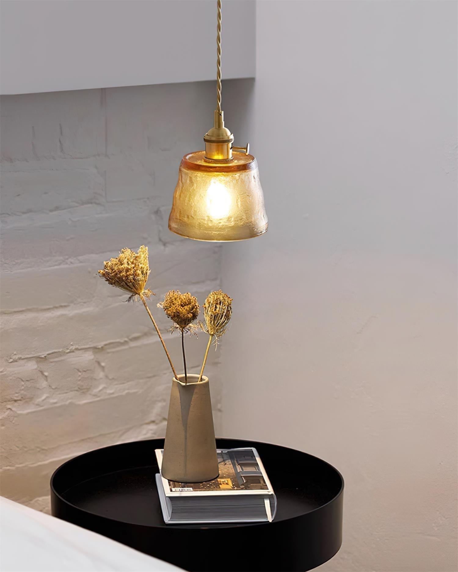 Pendant Lamp Brass and Glass Textured Shade Artisan Vintage Accent - Letslighting
